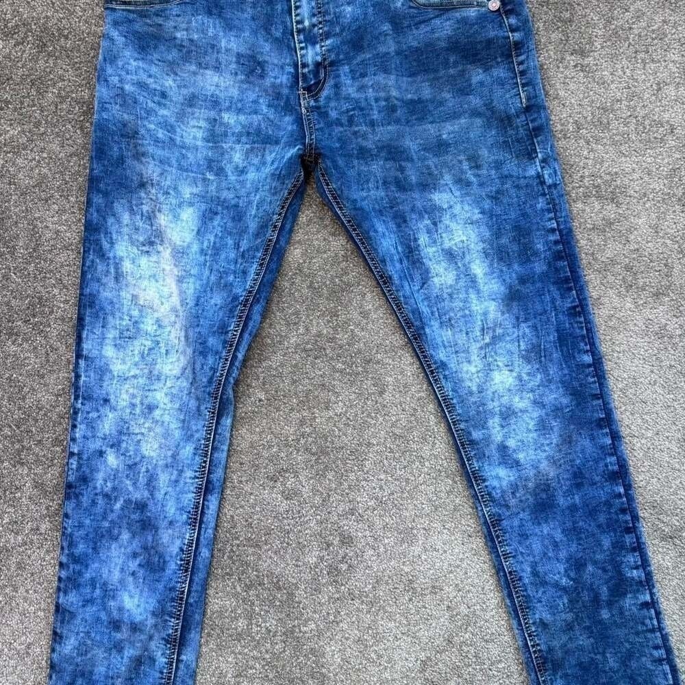 Redemption Premium Mens Blue Acid Wash Straight Leg Jeans 36x32